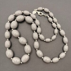 Vintage Joan Rivers Gray Acrylic Lucite Graduated Oval Beaded Necklace 28"